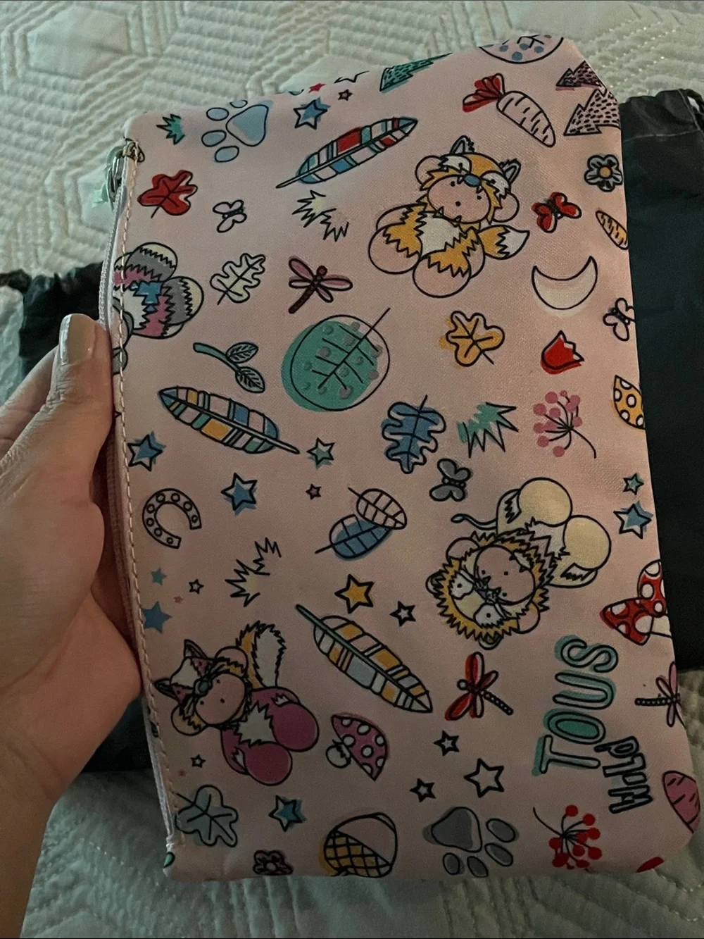 TOUS Pink Printed Zip Cosmetic Pouch with Playful Motifs
